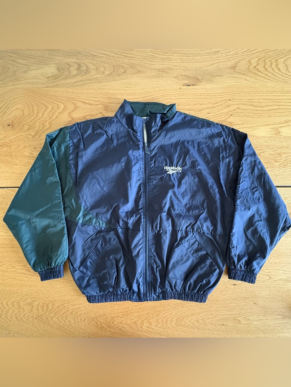 Vintage 90s Reebok Vector Big Logo Windbreaker Jacket Mens XL Navy Green